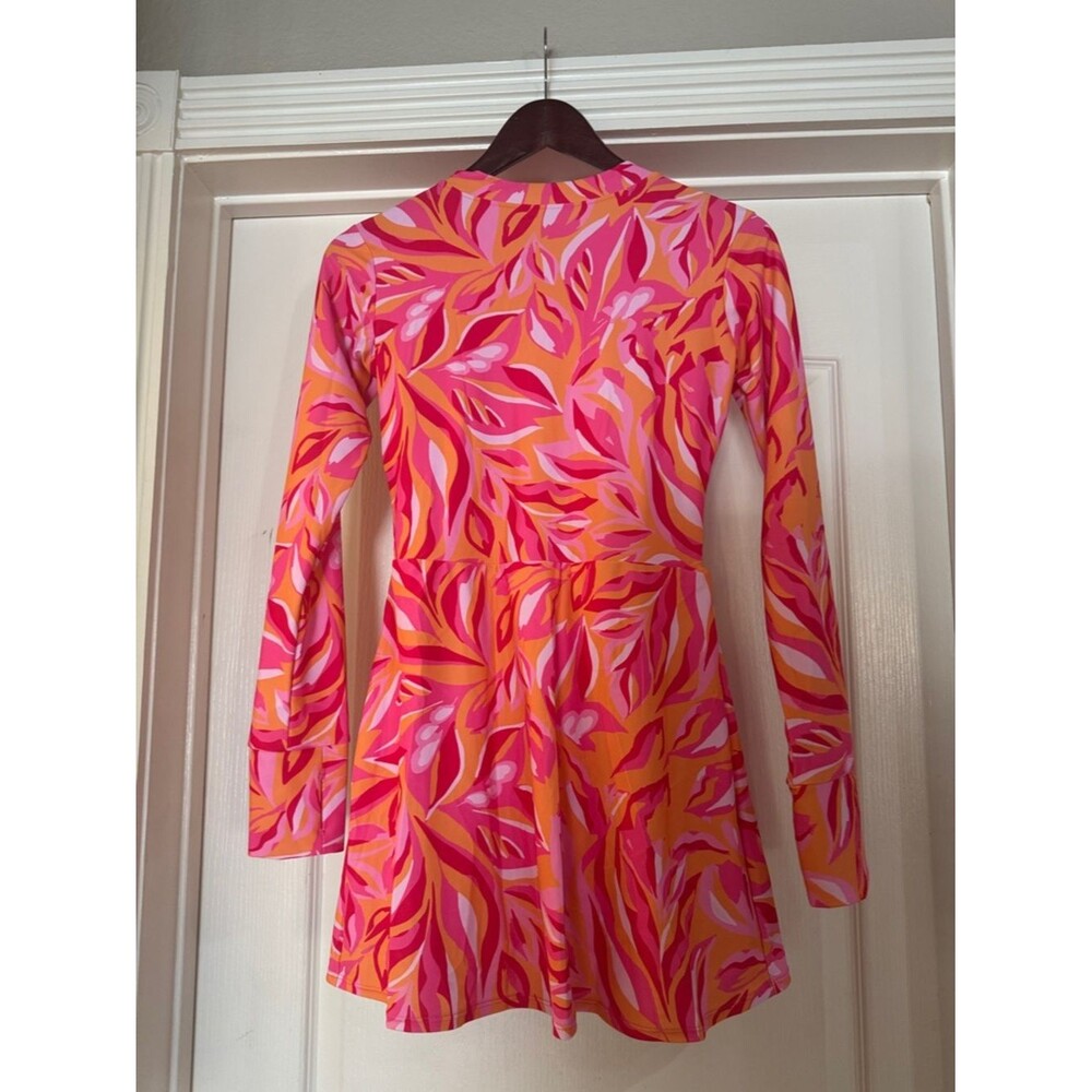 Cagola Rash Guard Swimsuit Long Sleeve Swim Dress Bra Pockets Pink Orange S NWT - Picture 4 of 9